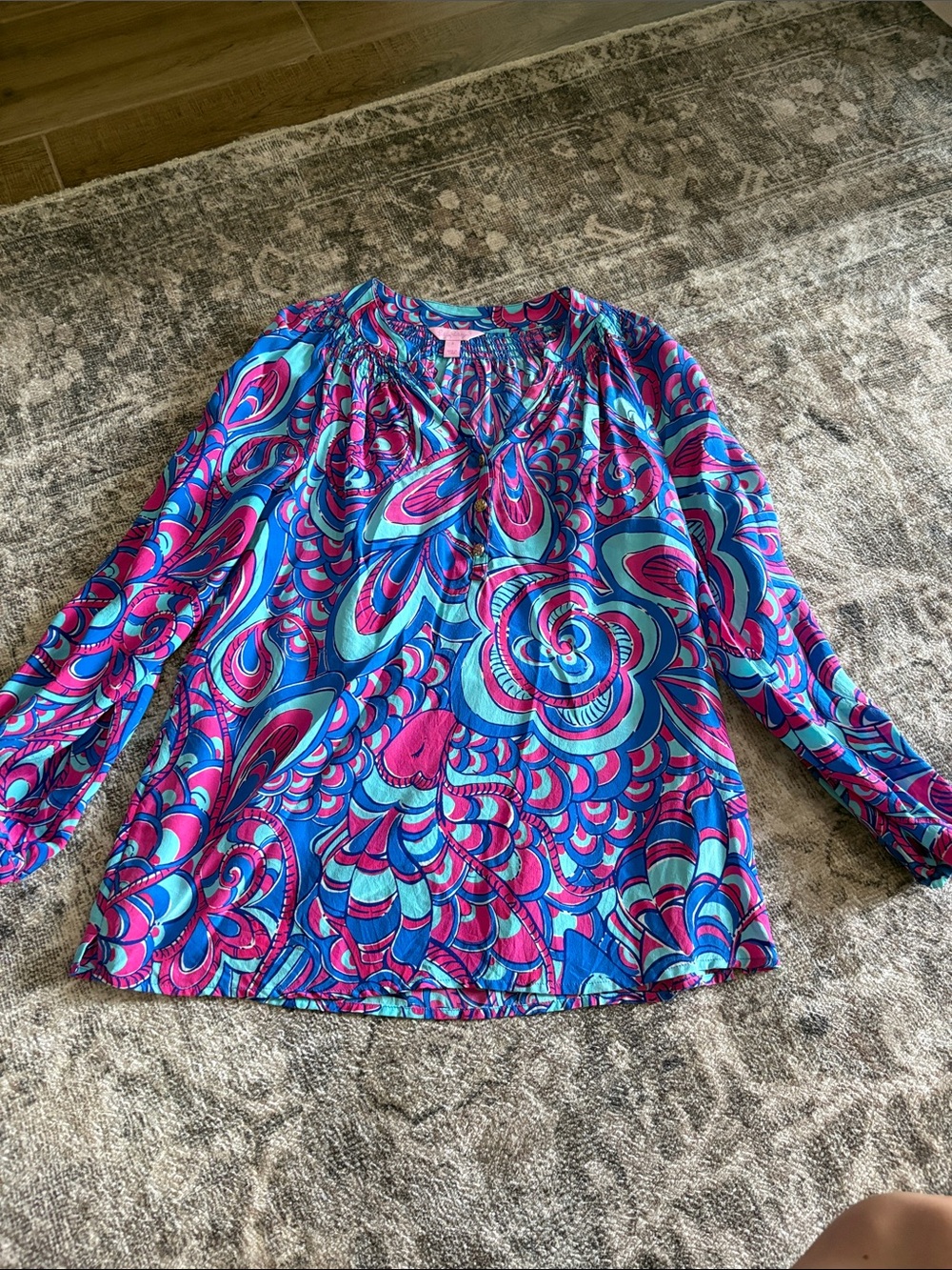 Lilly Pulitzer Pink & Blue Swirl-Print Long Sleeve Blouse